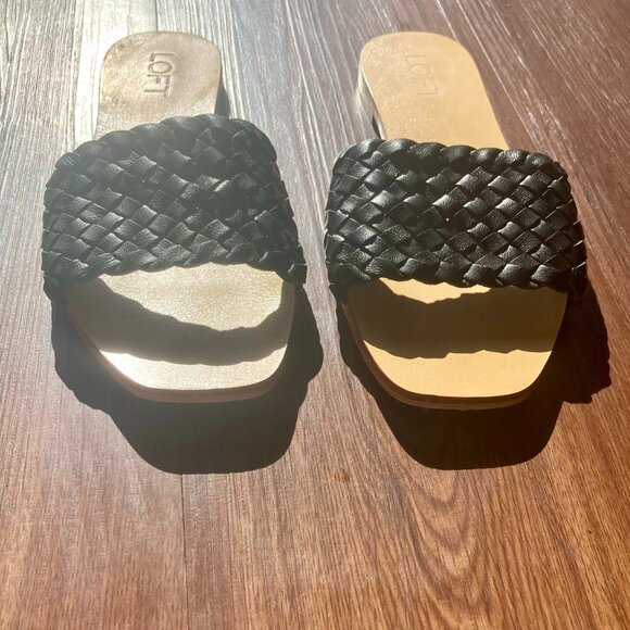 Ann Taylor Loft Black Woven Leather Slides Sandals Size 7.5 - Picture 3 of 4